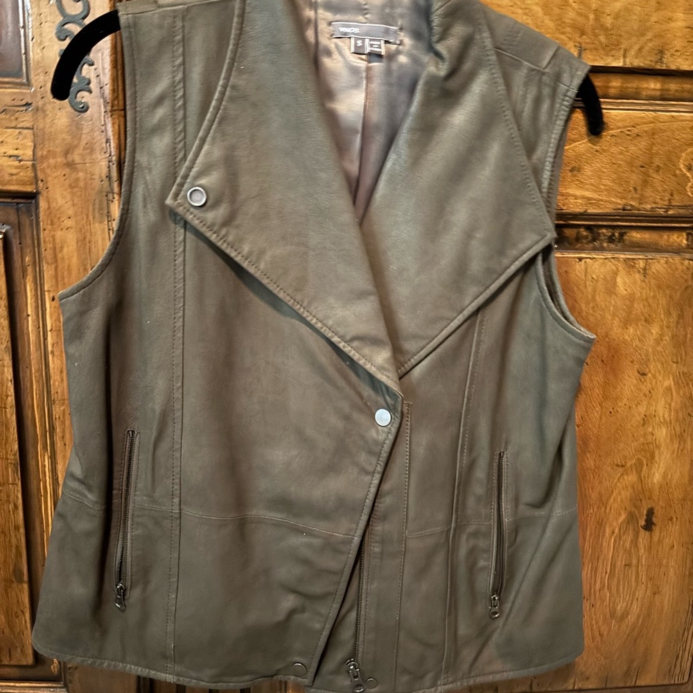 Vince Green Leather Vest Asymmetrical Design